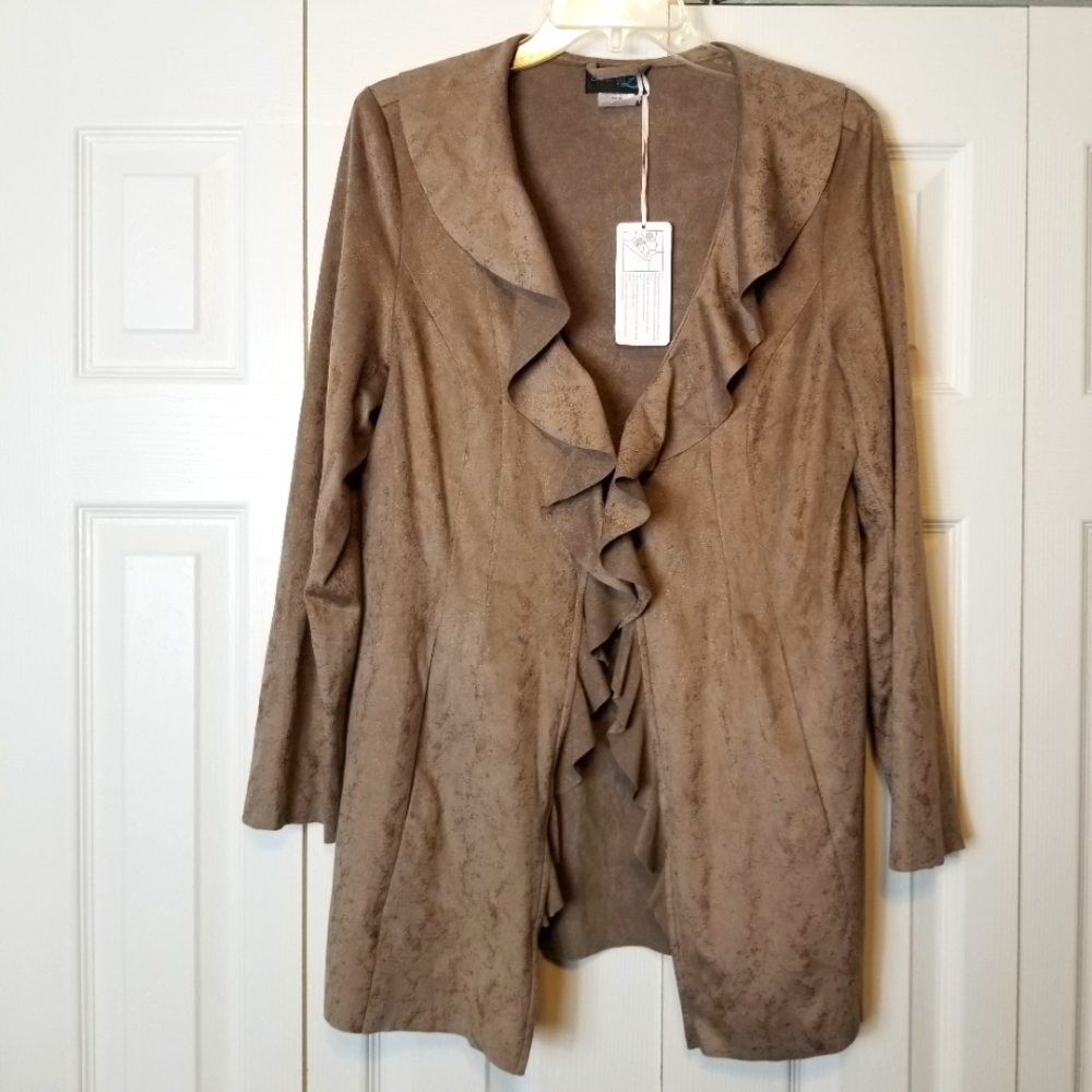 Creation L Ruffle Front Faux Suede Single Closure Lightweight Jacket NWT